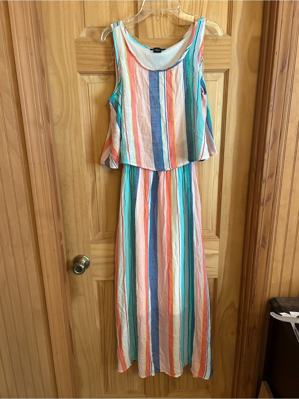 Robert Louis Sleeveless Striped Maxi Dress - Coral, Teal, Blue, Cream